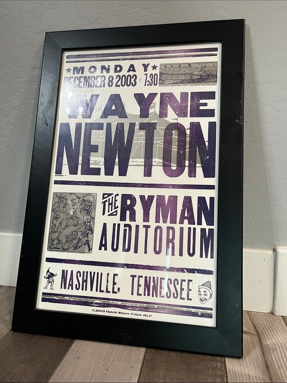 Wayne Newton Ryman Auditorium Poster - Purple on White Framed Art